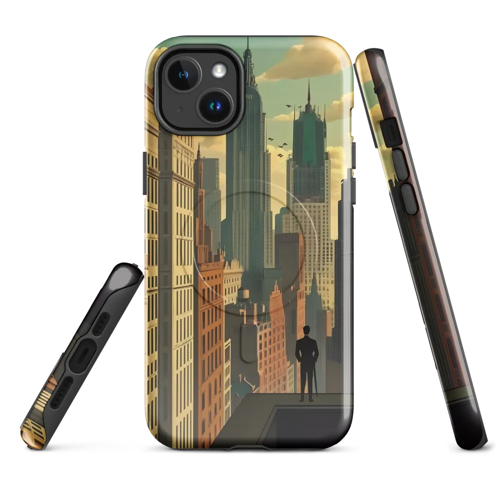 Urban Dreams: A Silhouette in Art Deco Cityscape