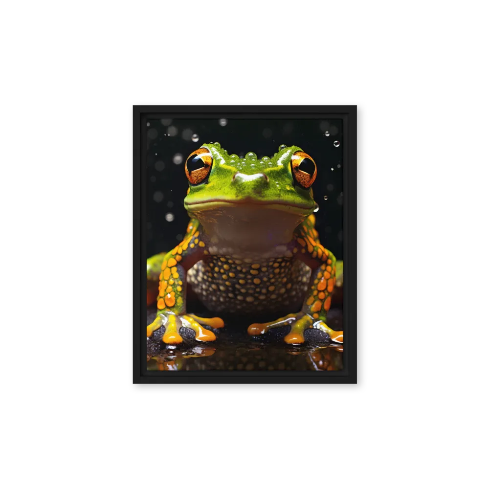 Emerald Elegance: The Frog in Focus | Canvas with Black Frame | 11″×14″