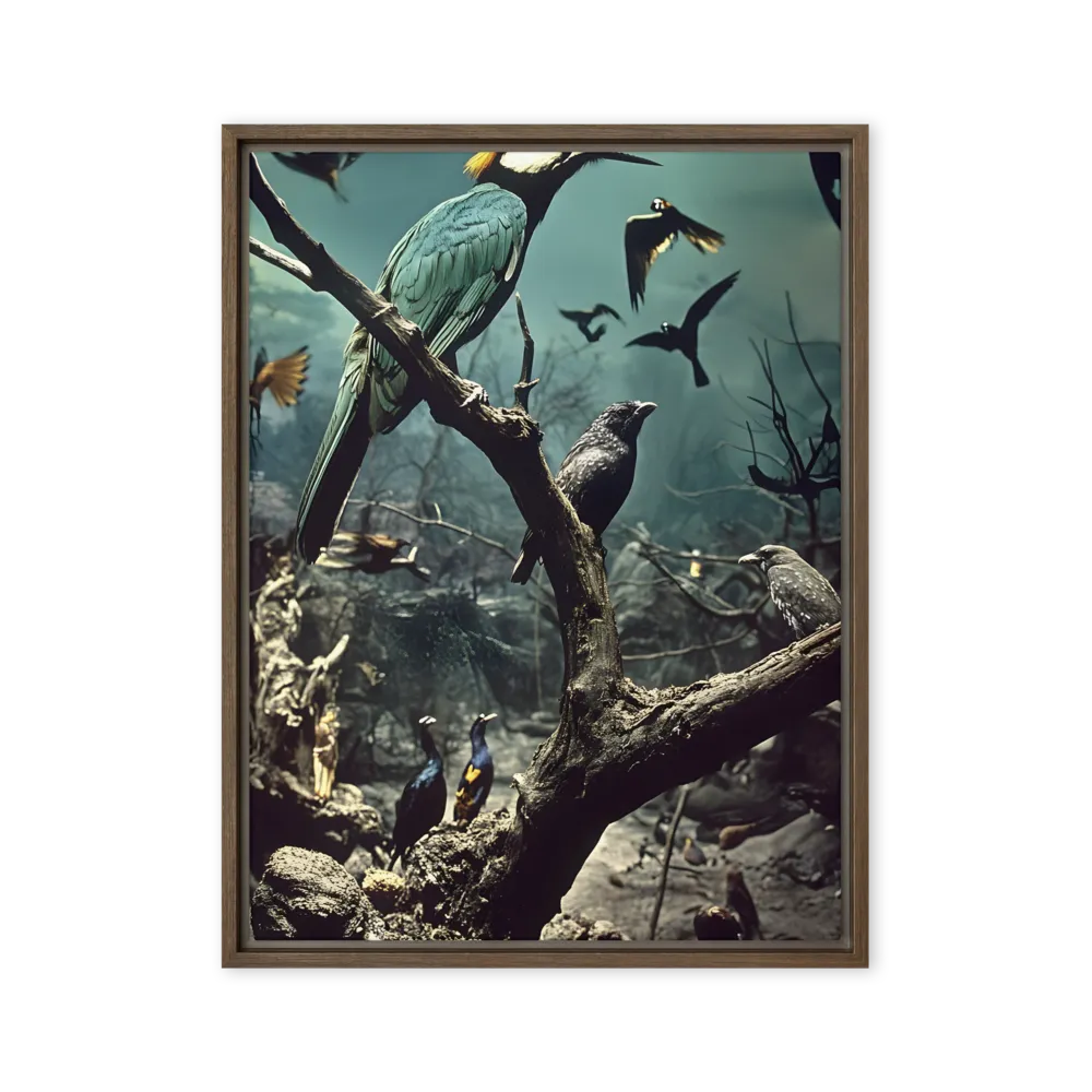 Whispers of the Avian Realm | Canvas with Brown Frame | 24″×32″