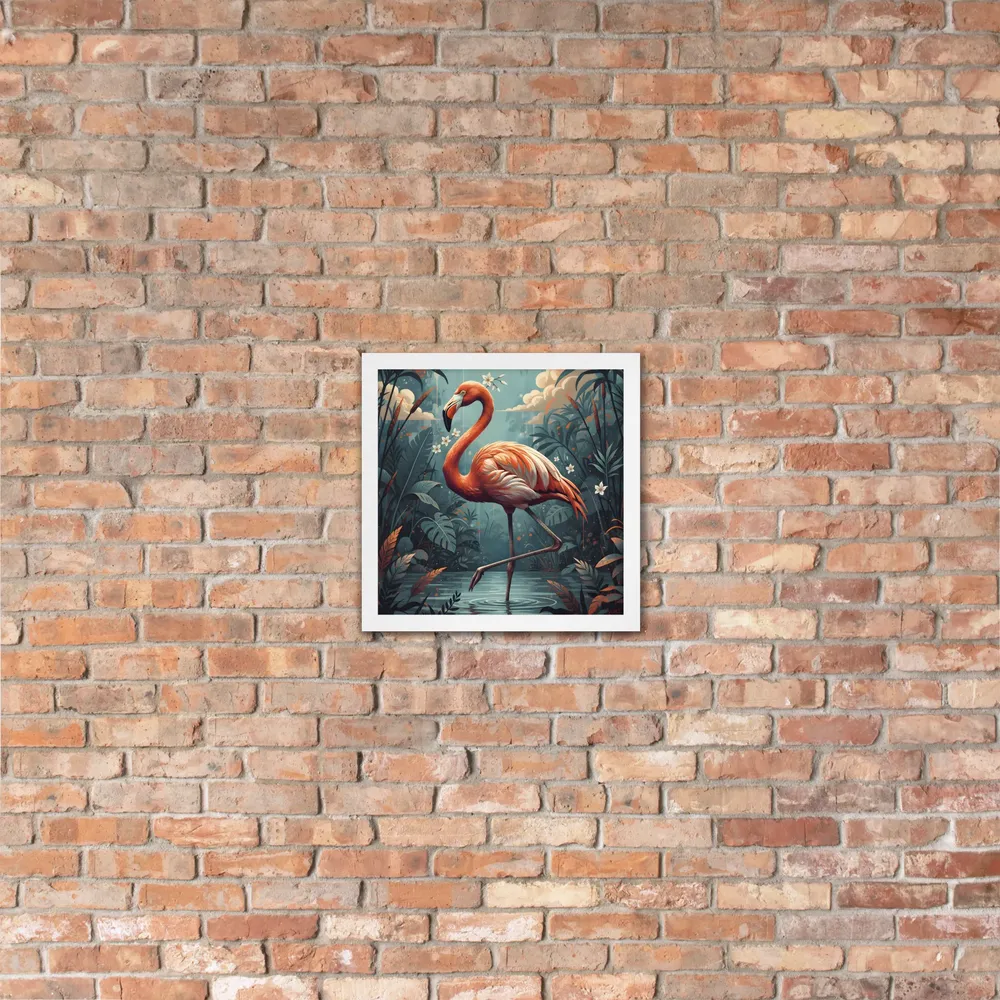 Twilight Flamingo 
 Poster with White Frame | 14″x 14″