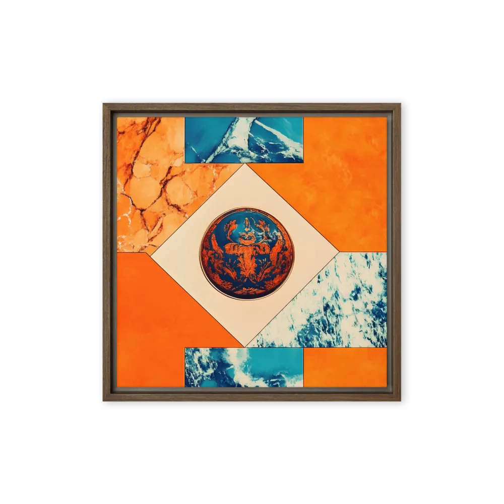 Harmonious Encounters: Abstract Geometry | Canvas with Brown Frame | 16″×16″