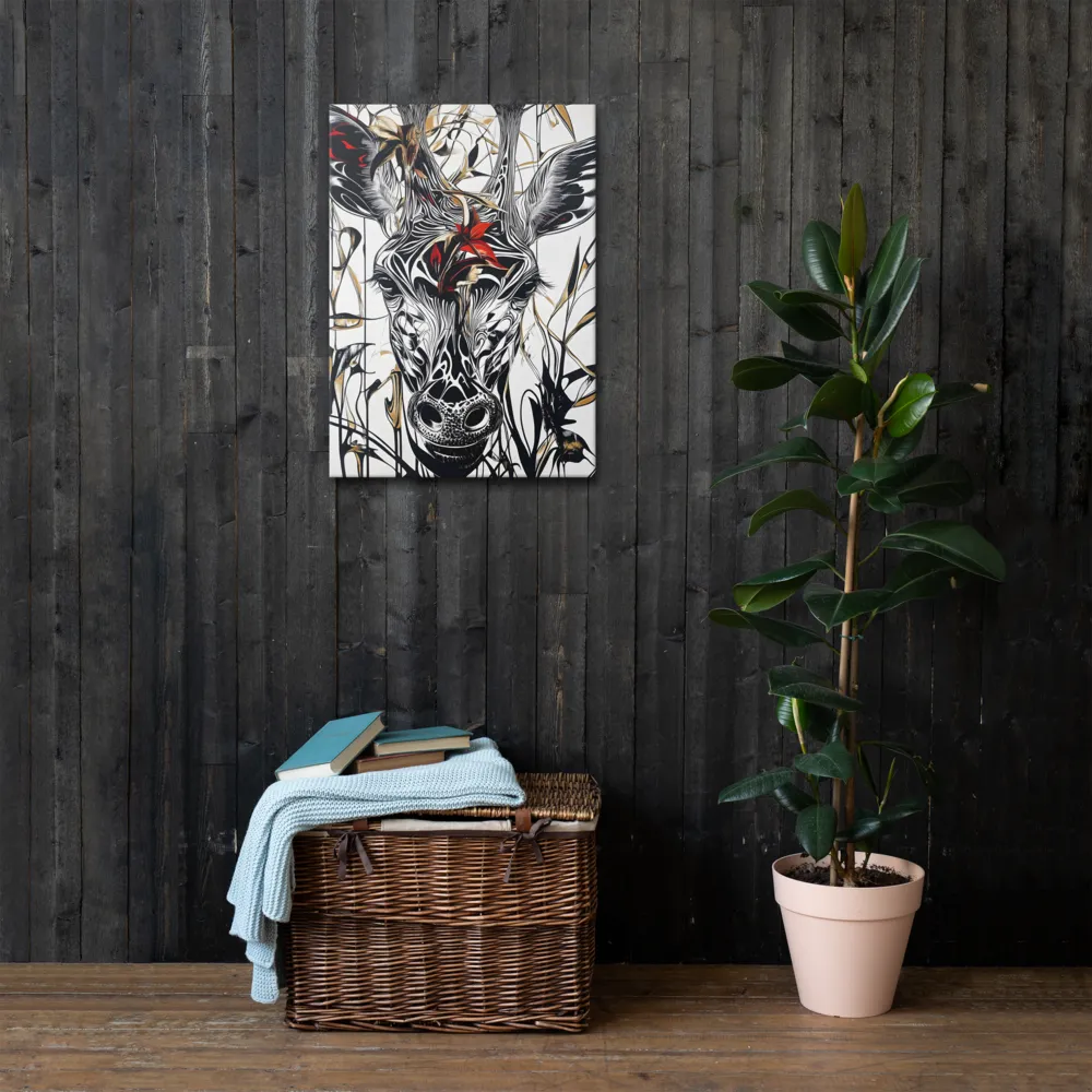 Floral Elegance: The Giraffe's Portrait | Thin Canvas | 20″×28″