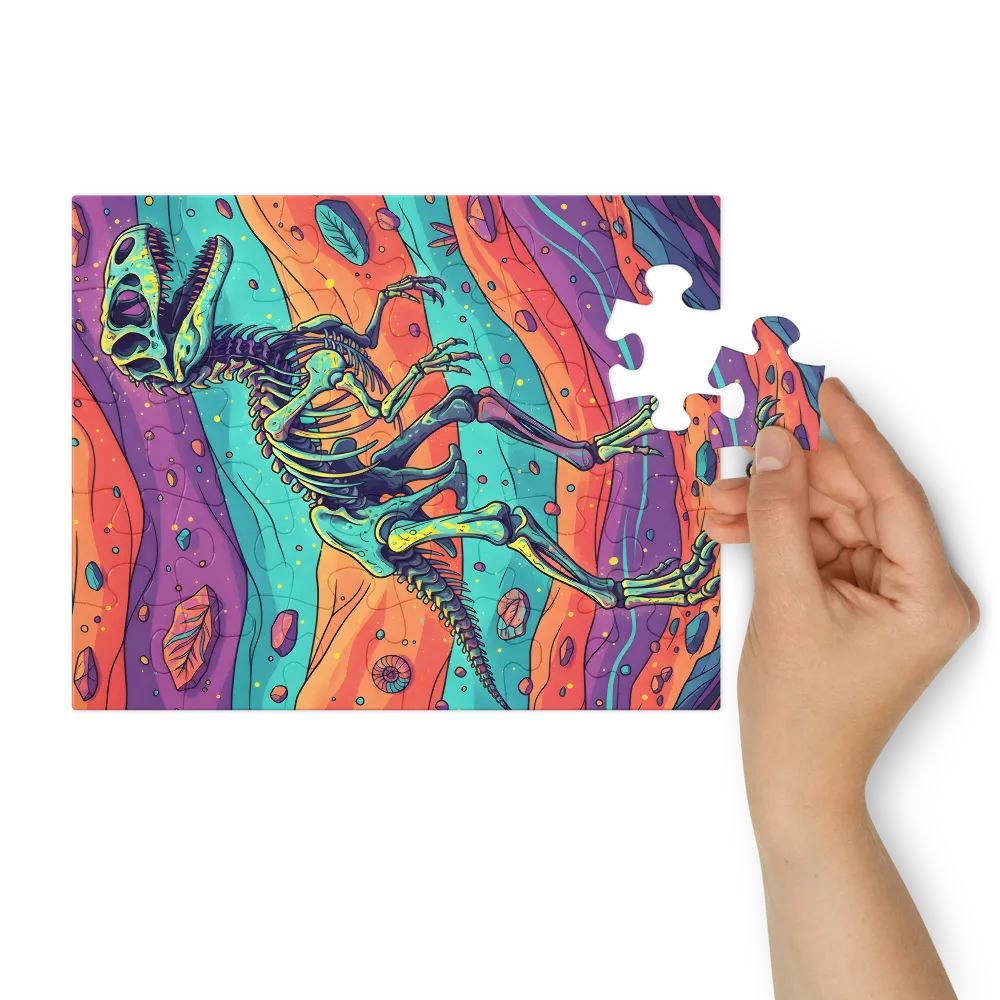 Psychedelic Raptor Skeleton 
 Jigsaw Puzzle in Tin Box