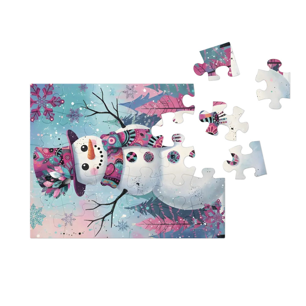 Patchwork Snowman 
 Jigsaw Puzzle in Tin Box