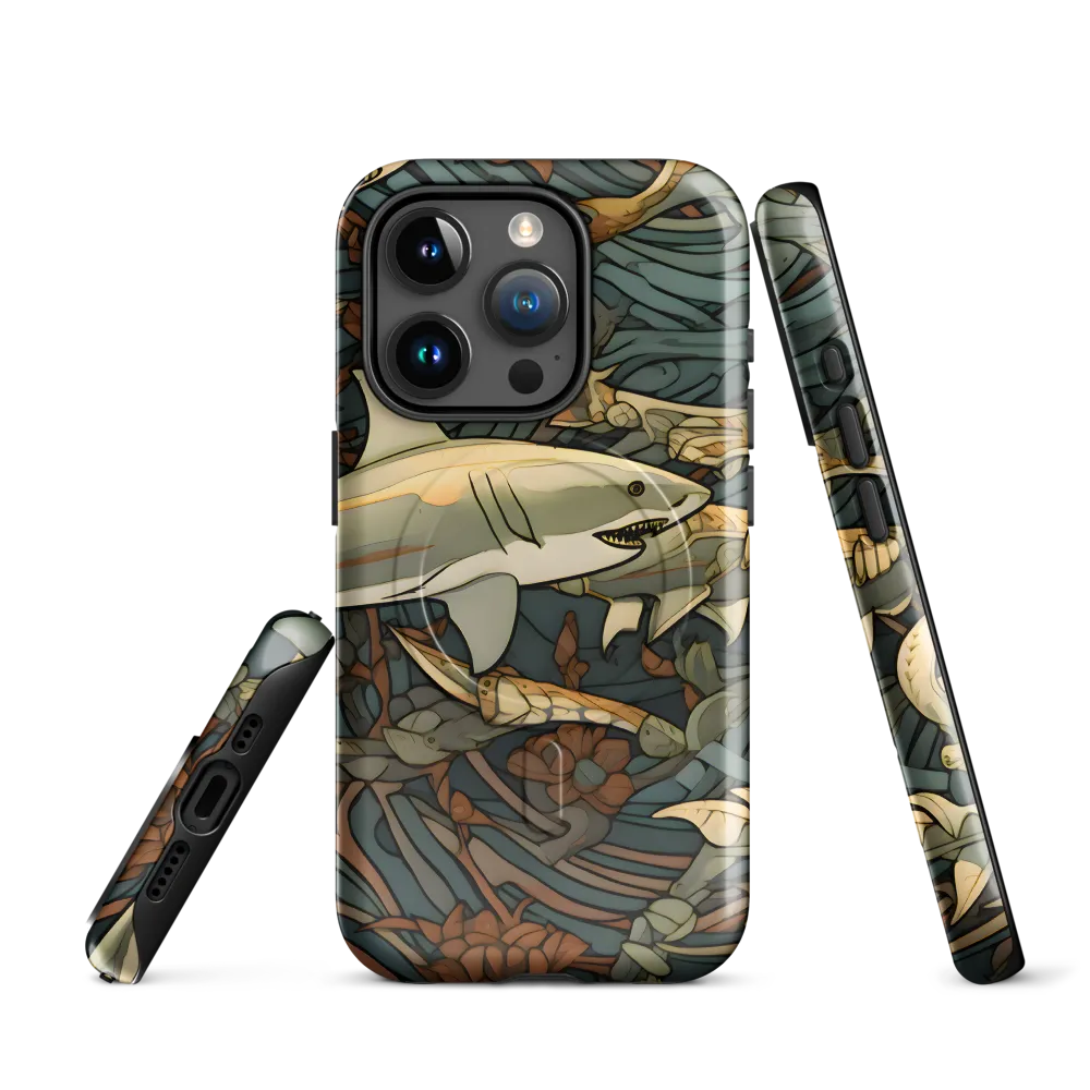 Dynamic Harmony of Sharks and Flora | Phone Case |  15 Pro | MagSafe® Tough Case | Glossy
