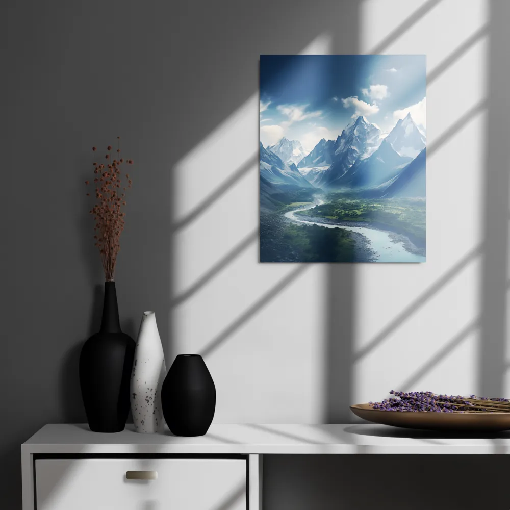 Majestic Serenity: A Landscape of Mountains and Rivers | Metal Print | 16″×20″