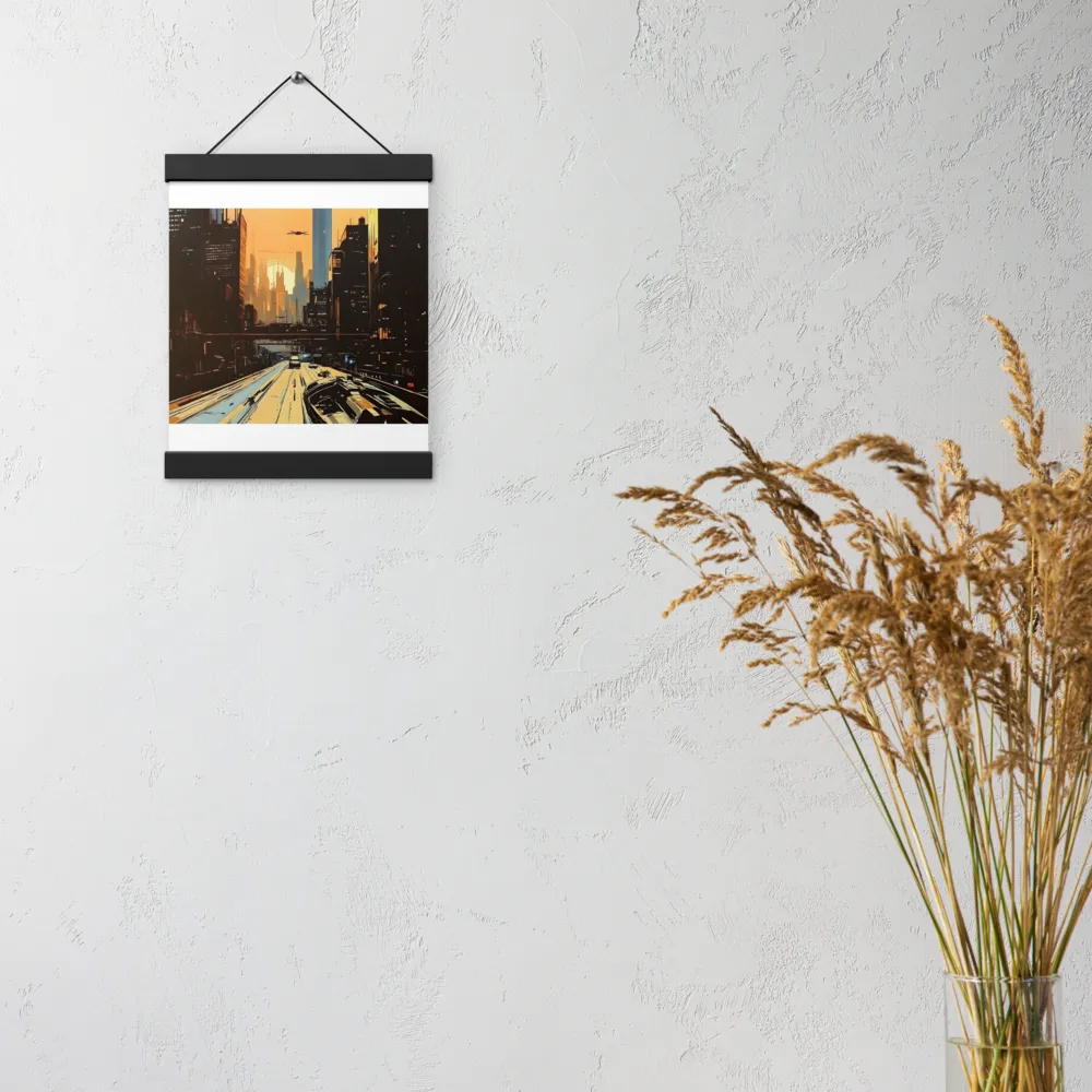 Metro Nexus: A Futuristic Cityscape | Poster With Black Wood Hanger | 8″×10″