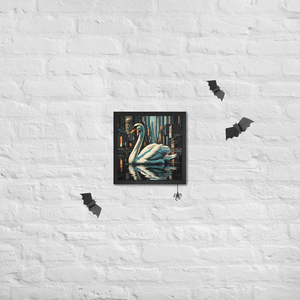 Urban Swan 
 Poster with Black Frame | 12″x 12″