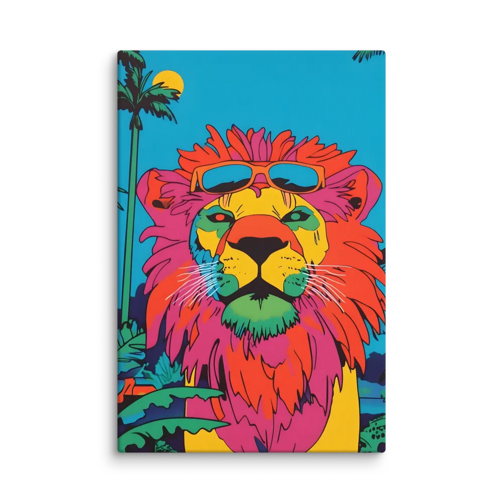 Lion with Sunglasses: A Vibrant Tropical Portrait
