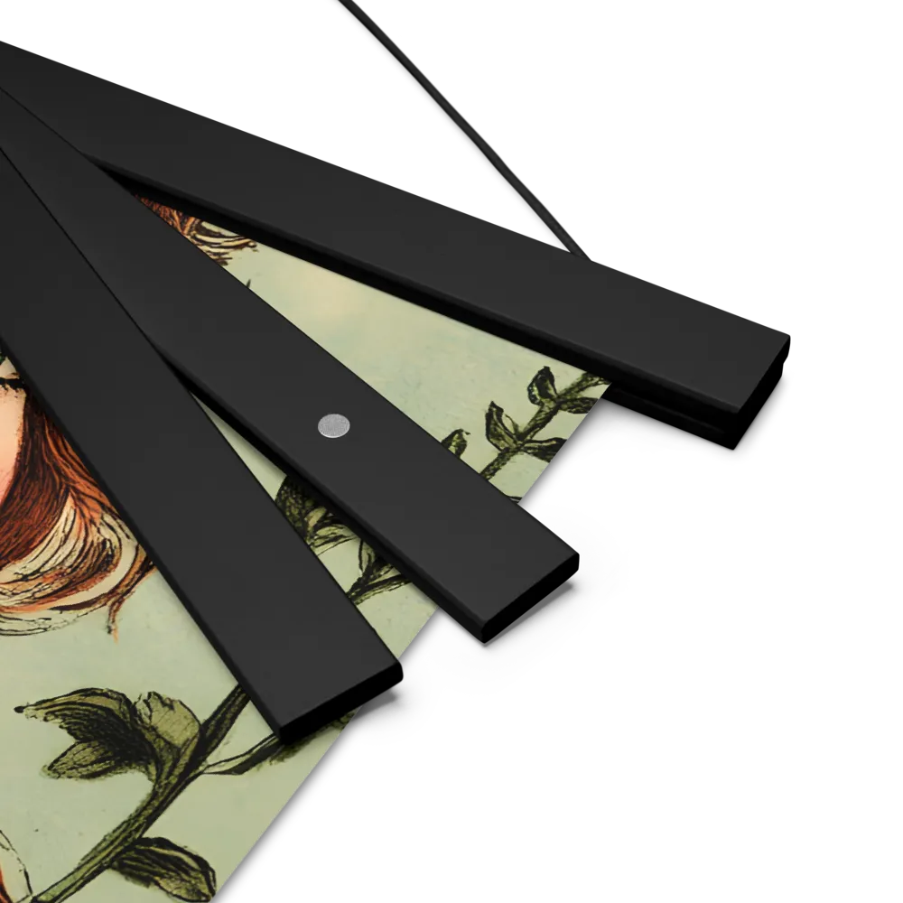 Whimsical Portrait of a Flower-Adorned Girl | Poster With Black Wood Hanger | 14″×14″