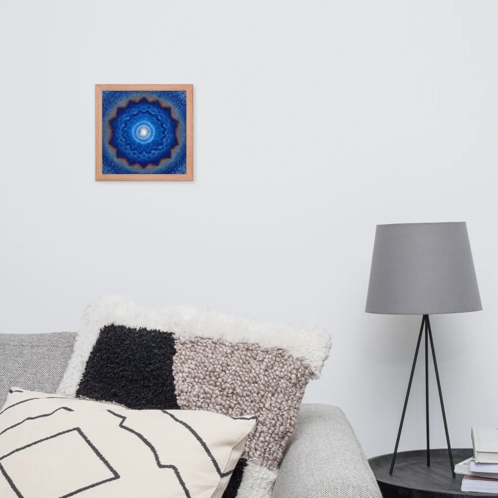 Luminous Blue Mandala 
 Poster with Red oak Frame | 10″x 10″