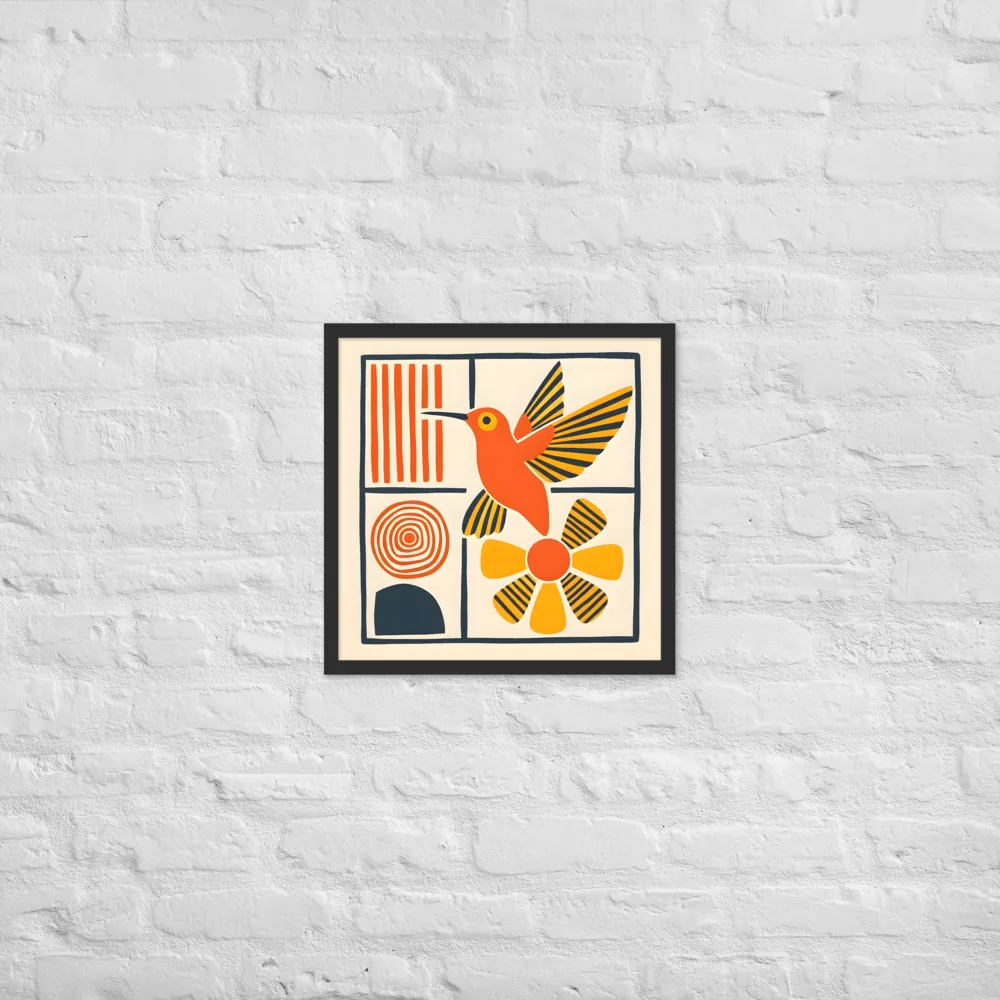 Hummingbird & Flower Panel 
 Poster with Black Frame | 18″x 18″