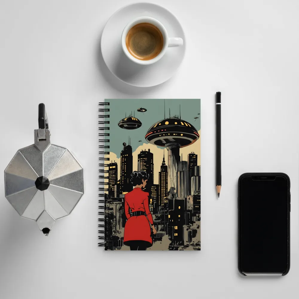 Envisioning Tomorrow: A Retro Futuristic Landscape | Spiral Notebook