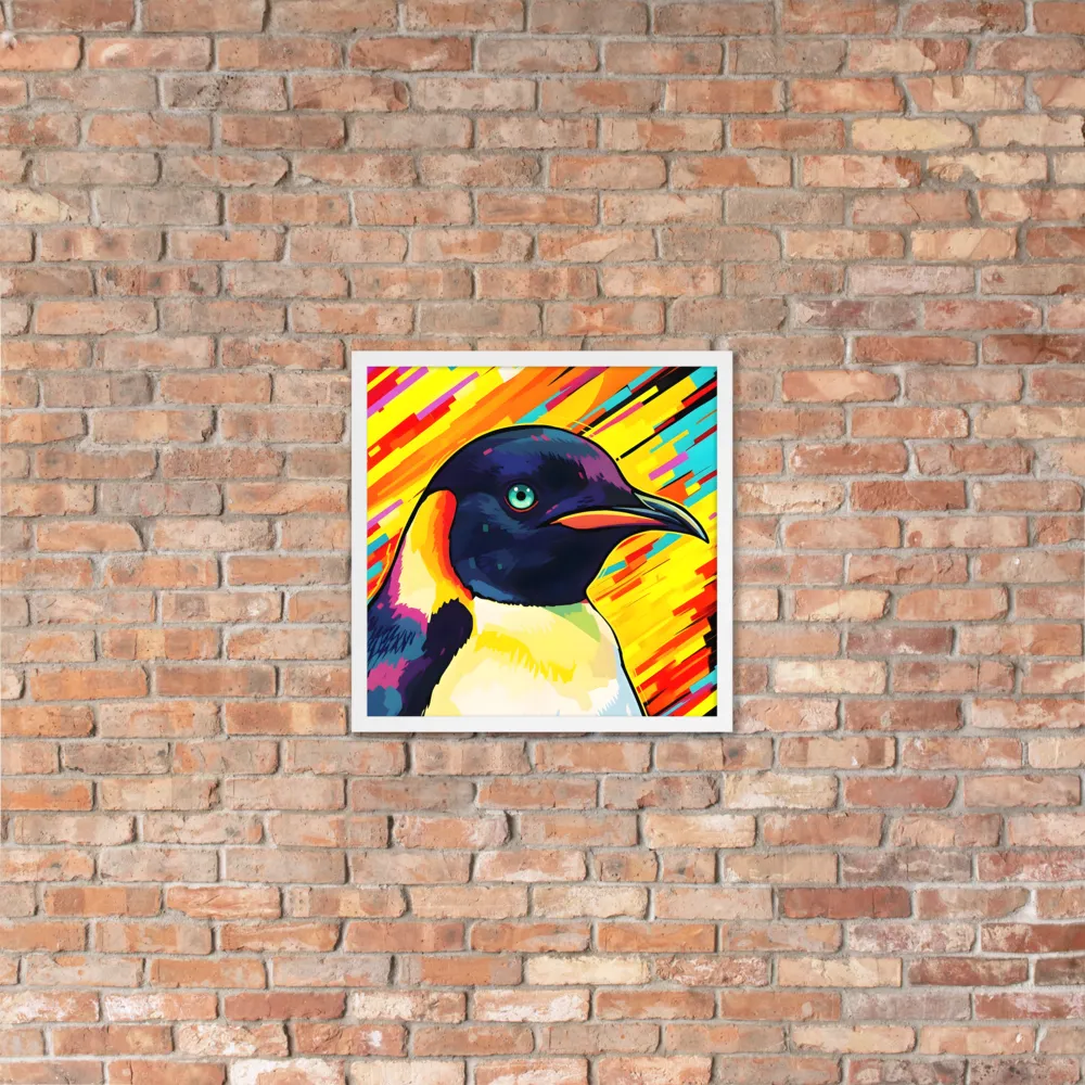Neon Penguin 
 Poster with White Frame | 18″x 18″