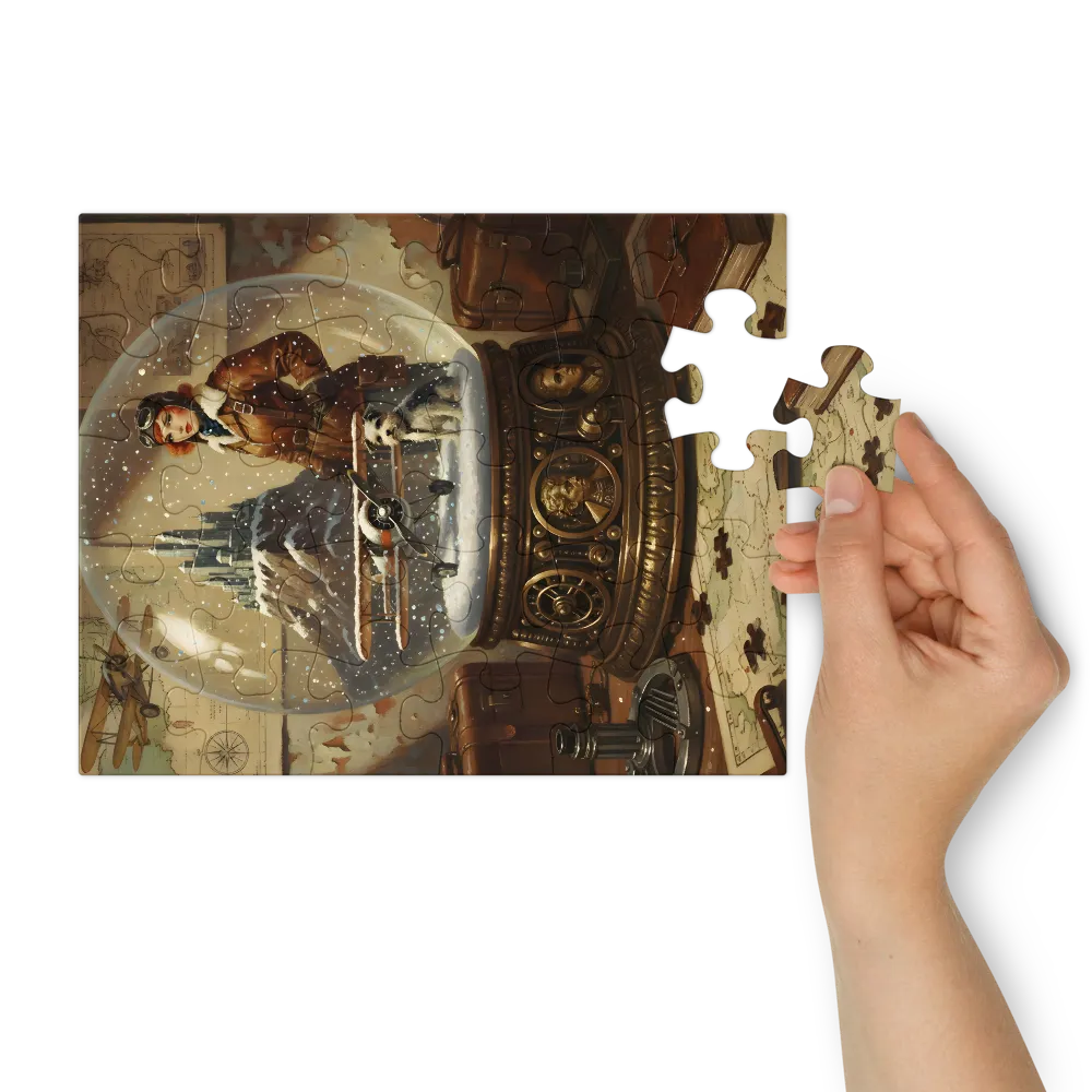 Aviator Snow Globe 
 Jigsaw Puzzle in Tin Box