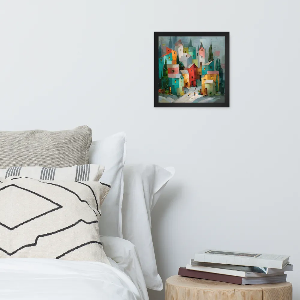 Patchwork Village 
 Poster with Black Frame | 12″x 12″