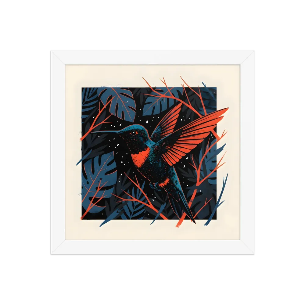 Midnight Hummingbird 
 Poster with White Frame | 10″x 10″