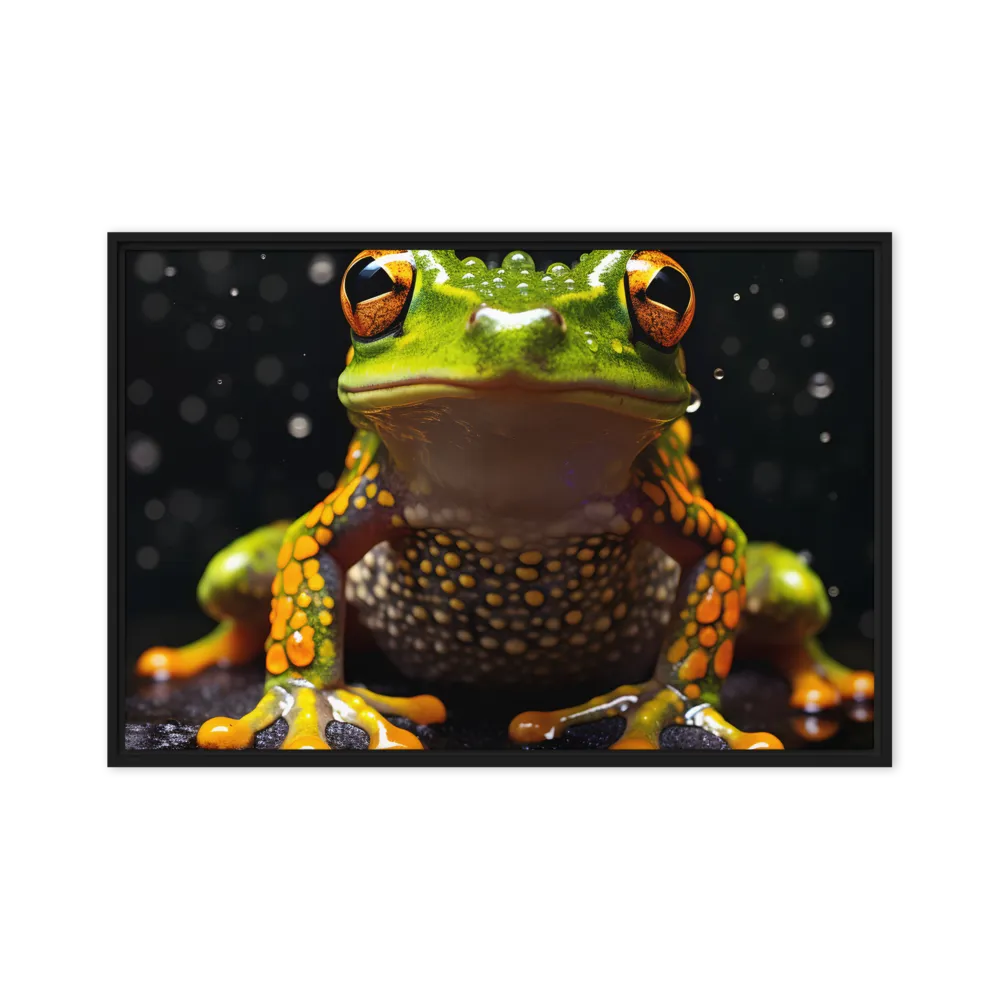 Emerald Elegance: The Frog in Focus | Canvas with Black Frame | 20″×30″