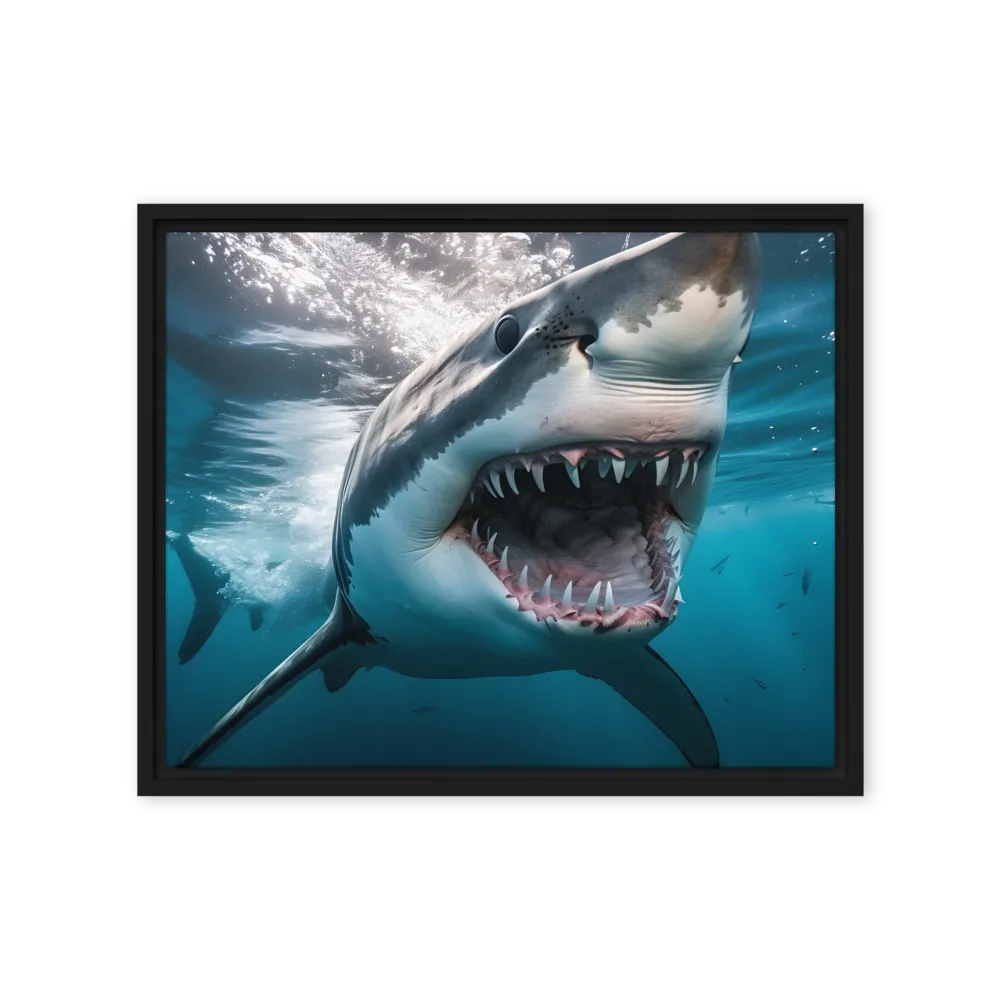 Majesty of the Ocean: The Great White Shark | Canvas with Black Frame | 16″×20″
