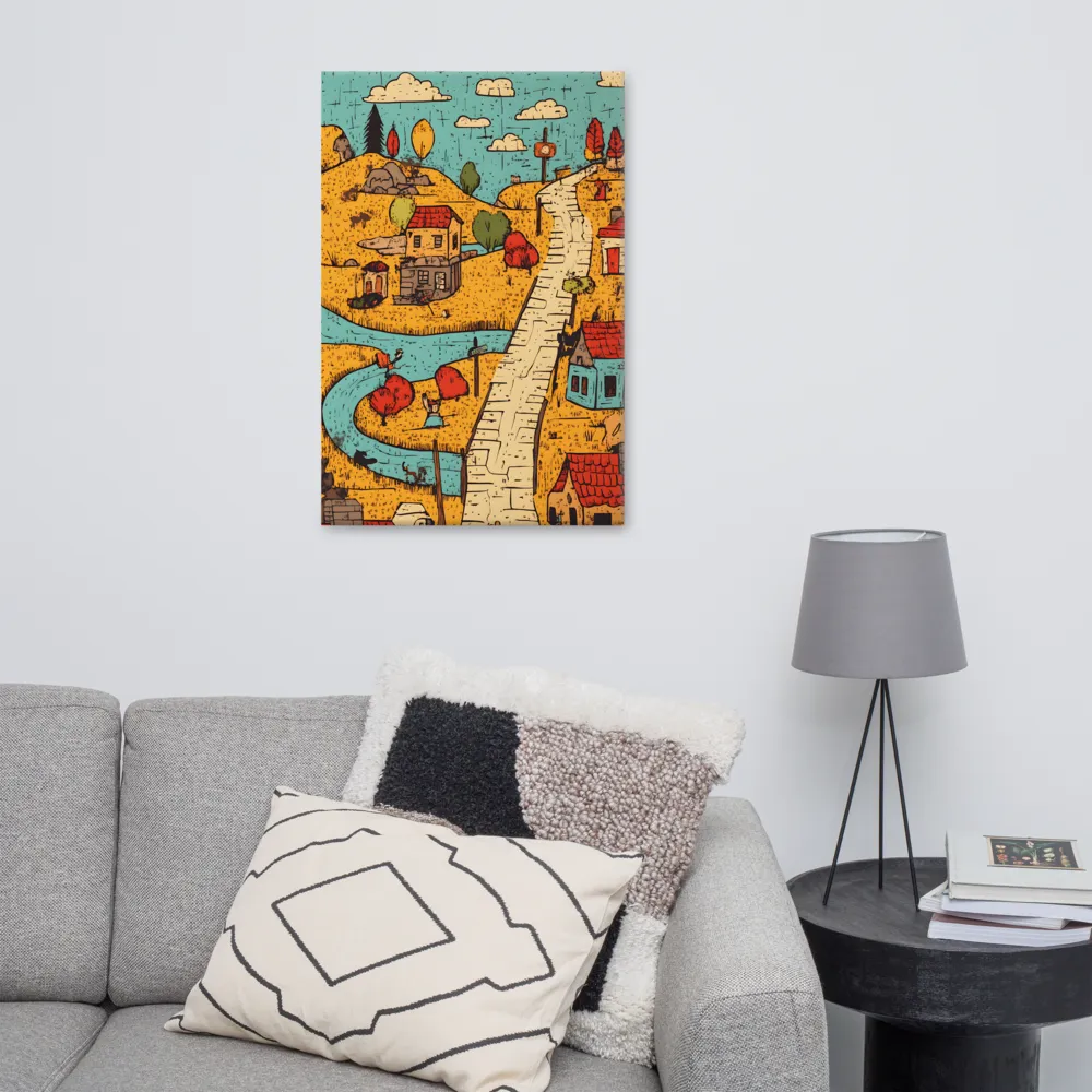 Whimsical Village Landscape | Canvas | 24″×36″