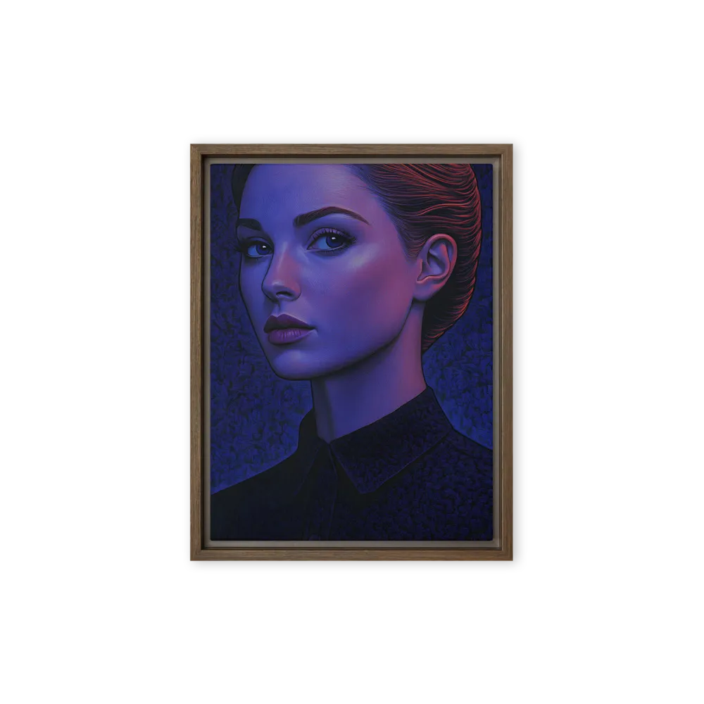 Ethereal Portrait in Blue and Red | Canvas with Brown Frame | 9″×12″