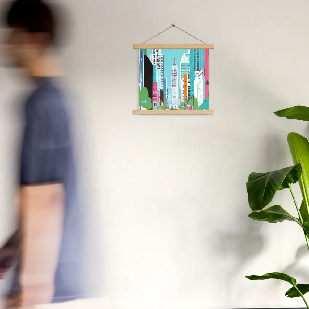 Urban Symphony: A Modern Cityscape | Poster With Oak Wood Hanger | 14″×14″