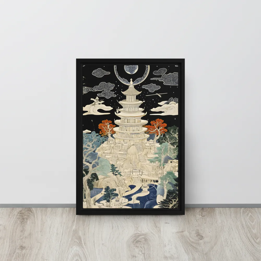 Whispers of the Pagoda | Canvas with Black Frame | 12″×18″