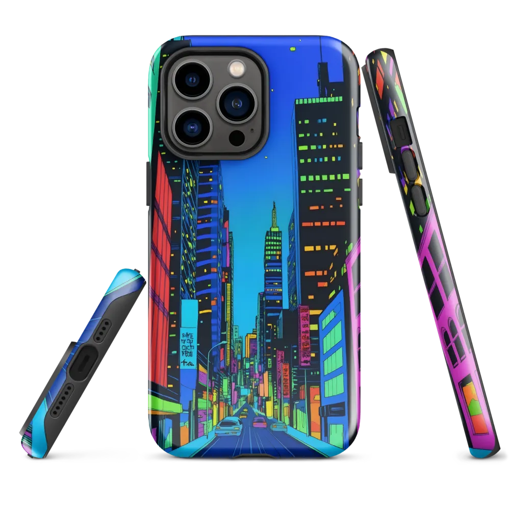 Neon Dreamscape: A Futuristic City at Dusk | Phone Case |  14 Pro Max | Tough Case | Glossy