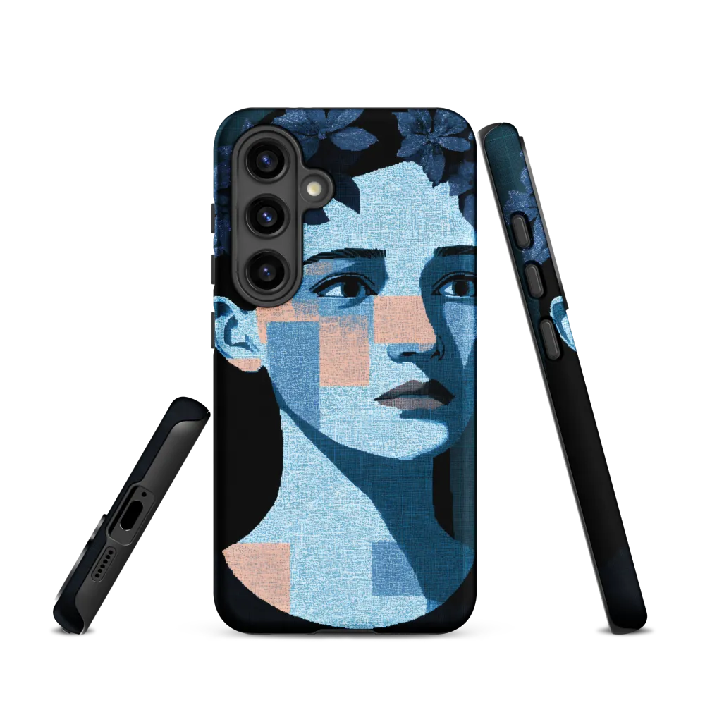 Grid-Wreathed Cyan Portrait