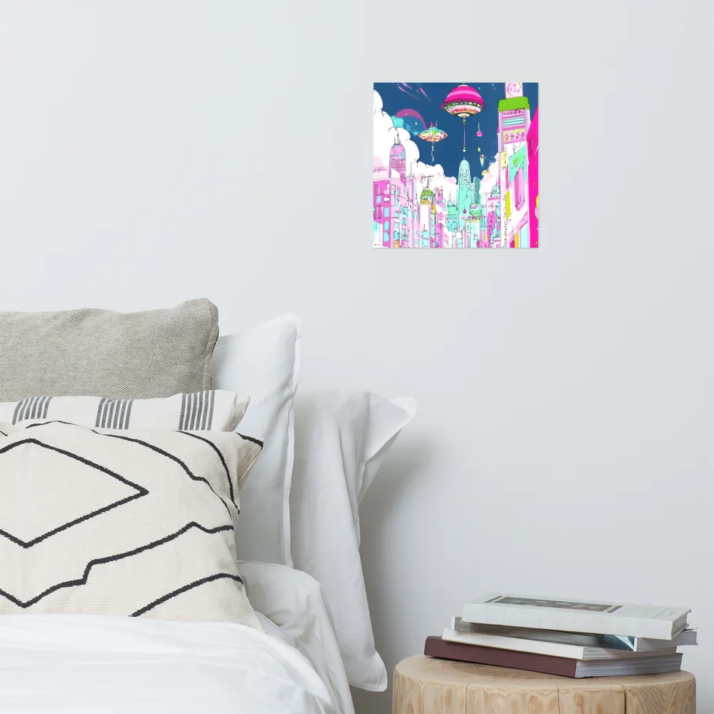Futuristic Cityscape with Floating Structures | Poster | 12″×12″