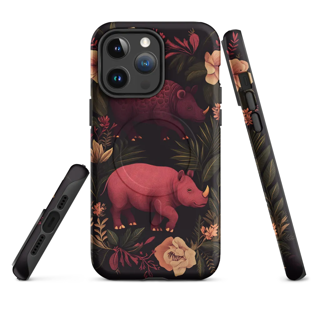 Rhinos in Floral Embrace