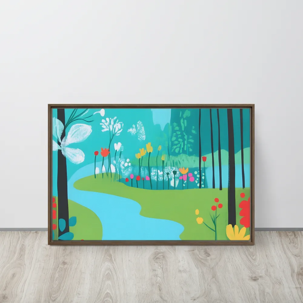 Whispers of Spring: A Colorful Retreat | Canvas with Brown Frame | 20″×30″