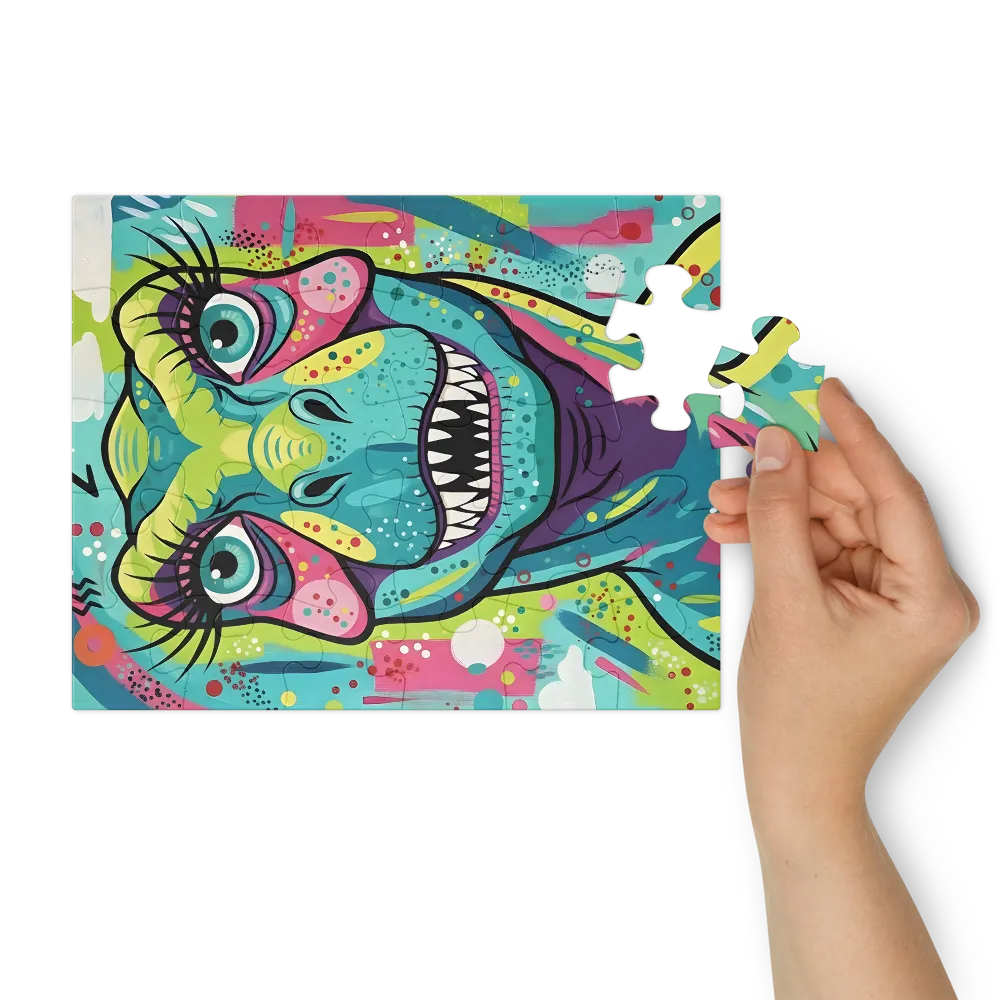 Neon Dino Portrait 
 Jigsaw Puzzle in Tin Box