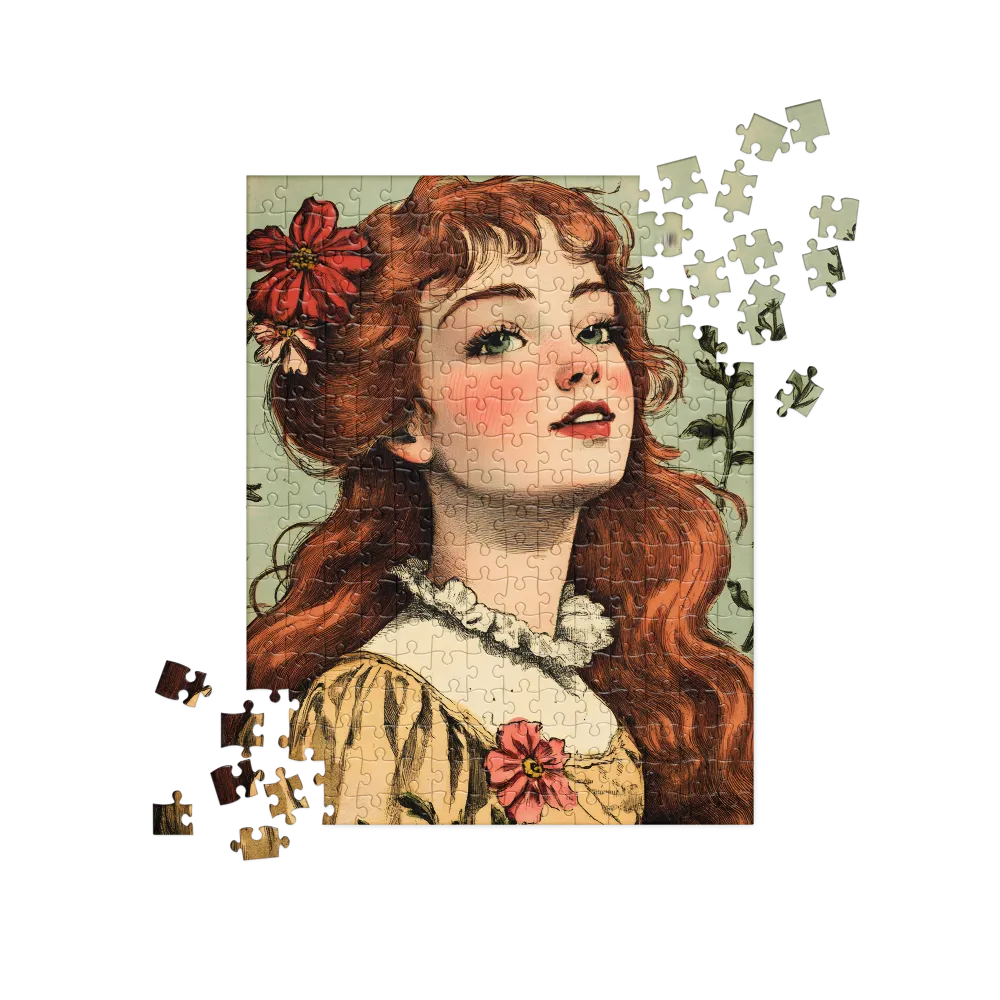 Whimsical Portrait of a Flower-Adorned Girl | Jigsaw Puzzle | 252 pieces