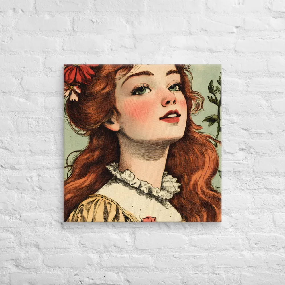 Whimsical Portrait of a Flower-Adorned Girl | Canvas | 26″×26″