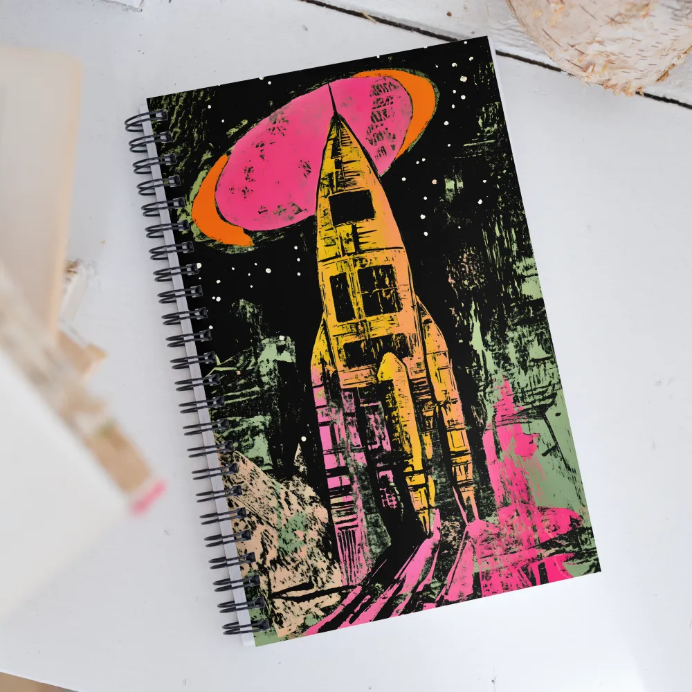 Cosmic Voyage: A Surreal Rocket Adventure | Spiral Notebook