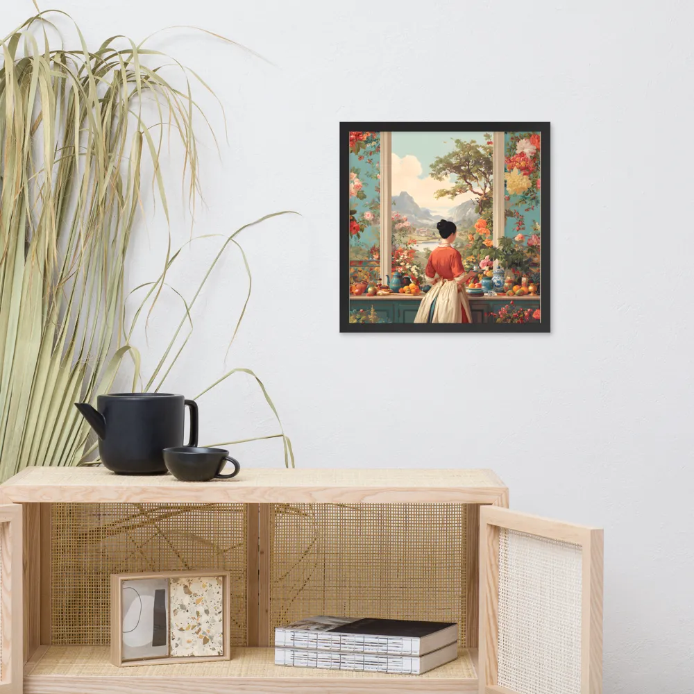 Window to the Garden 
 Poster with Black Frame | 16″x 16″