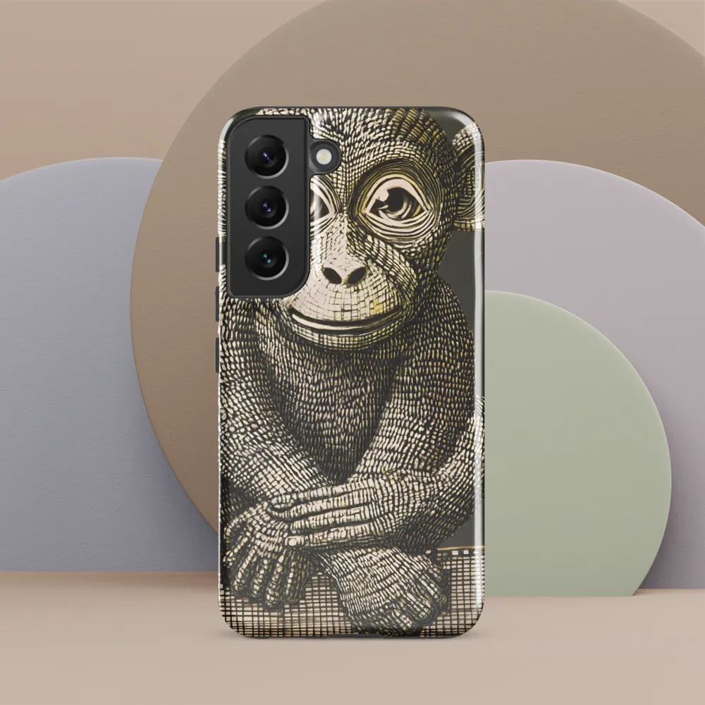 Seated Monkey — Linear Study in Olive and Cream