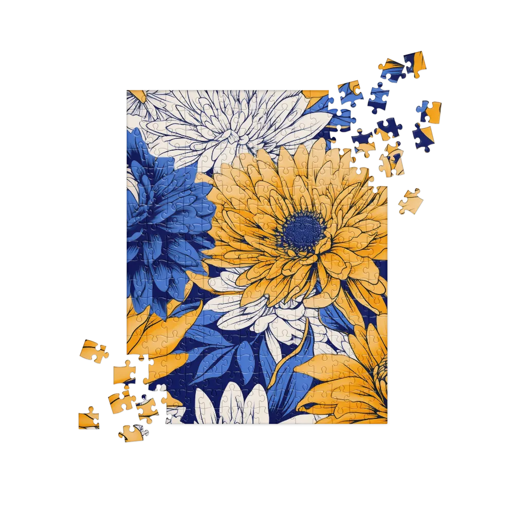 Floral Harmony in Blue and Yellow | Jigsaw Puzzle | 252 pieces