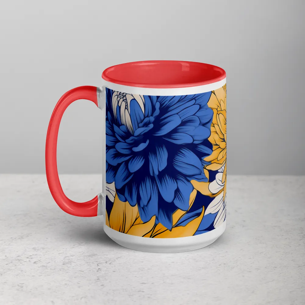 Floral Illustration: Blue and Yellow Chrysanthemums | Mug