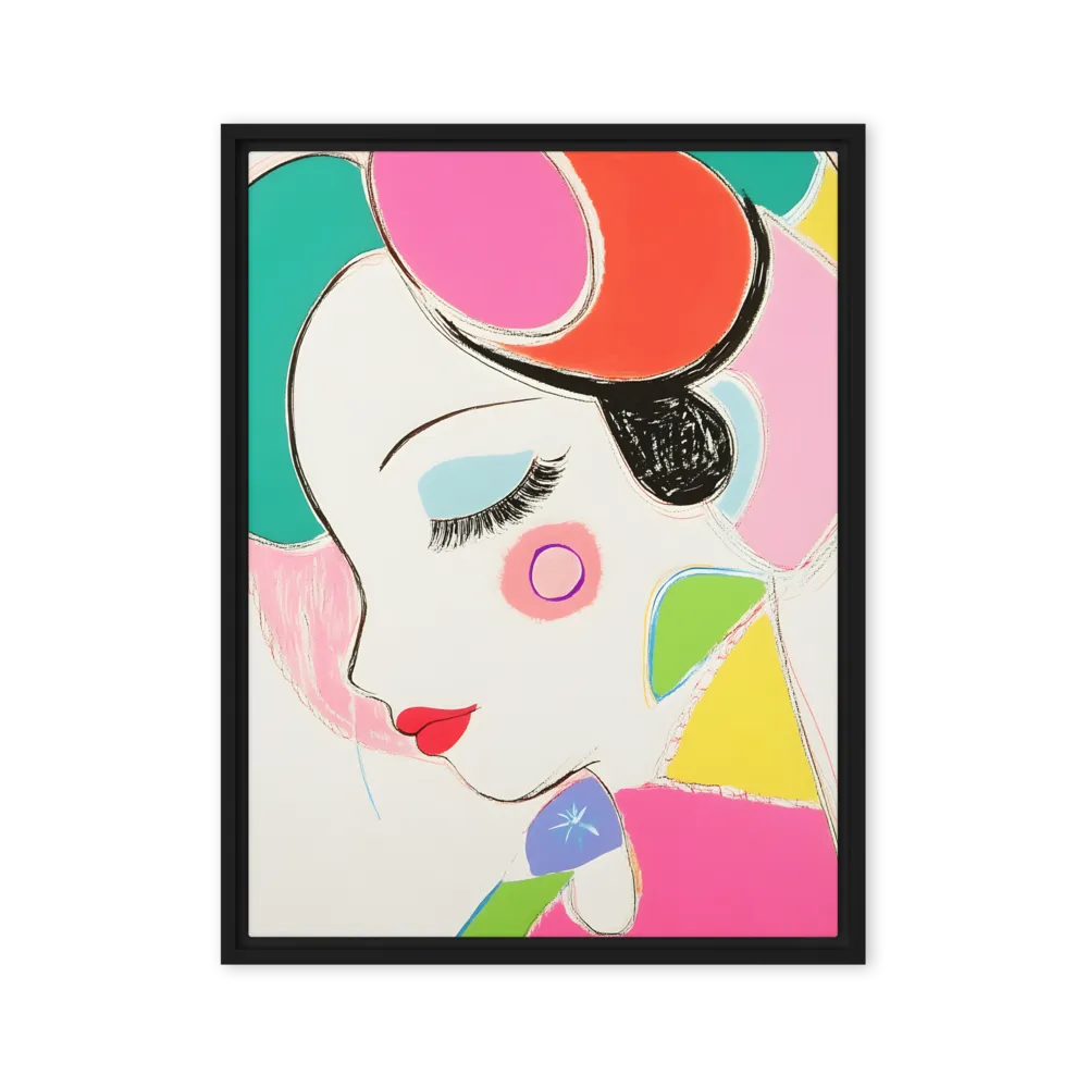 Whimsical Portrait in Colorful Abstraction | Canvas with Black Frame | 24″×32″