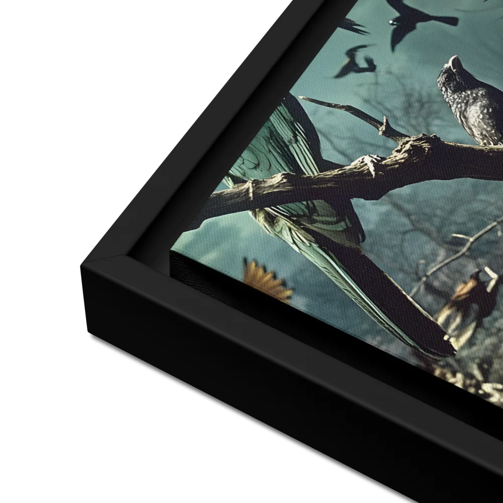 Whispers of the Avian Realm | Canvas with Black Frame | 12″×12″