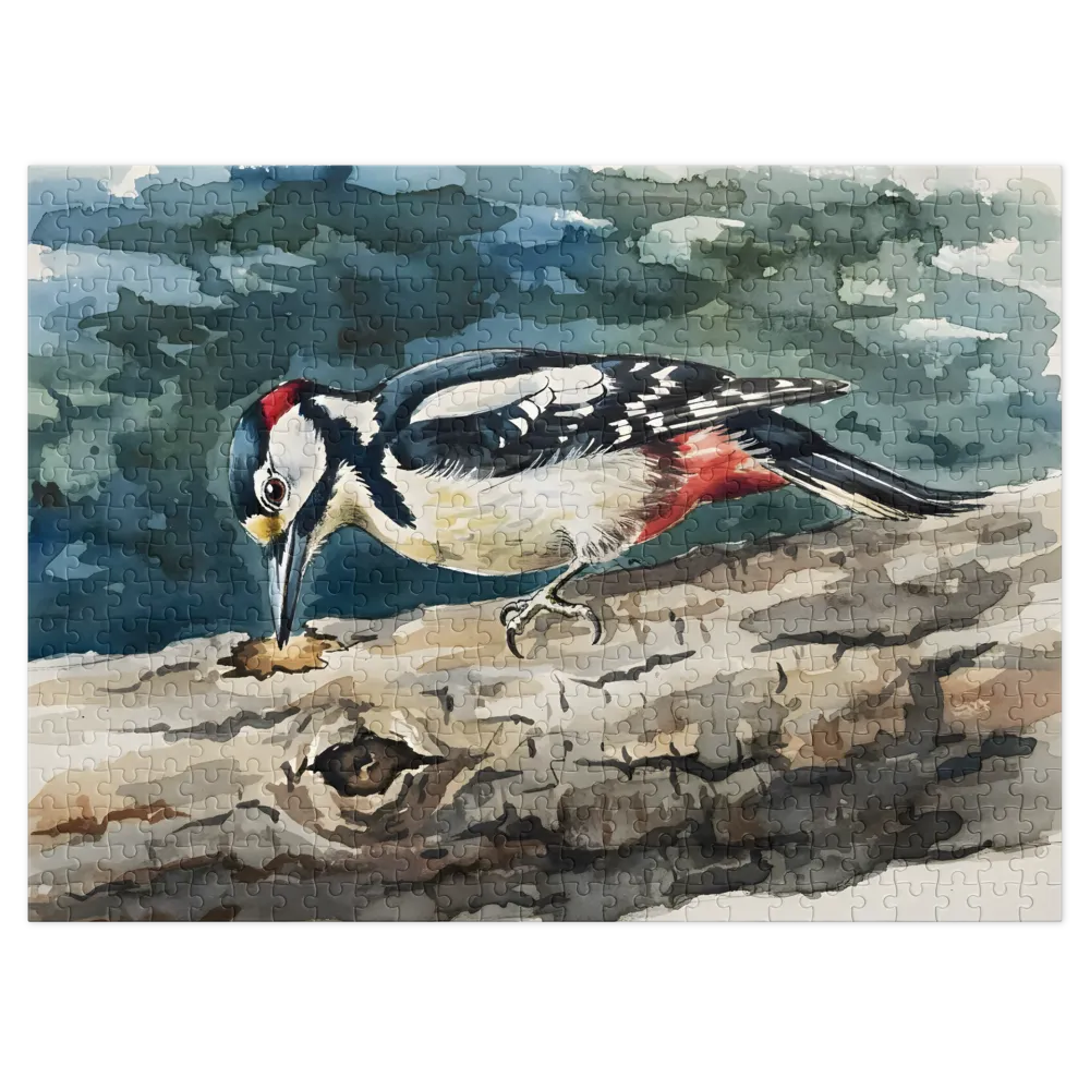 Woodpecker on Tree Bark 
 Jigsaw Puzzle in Tin Box