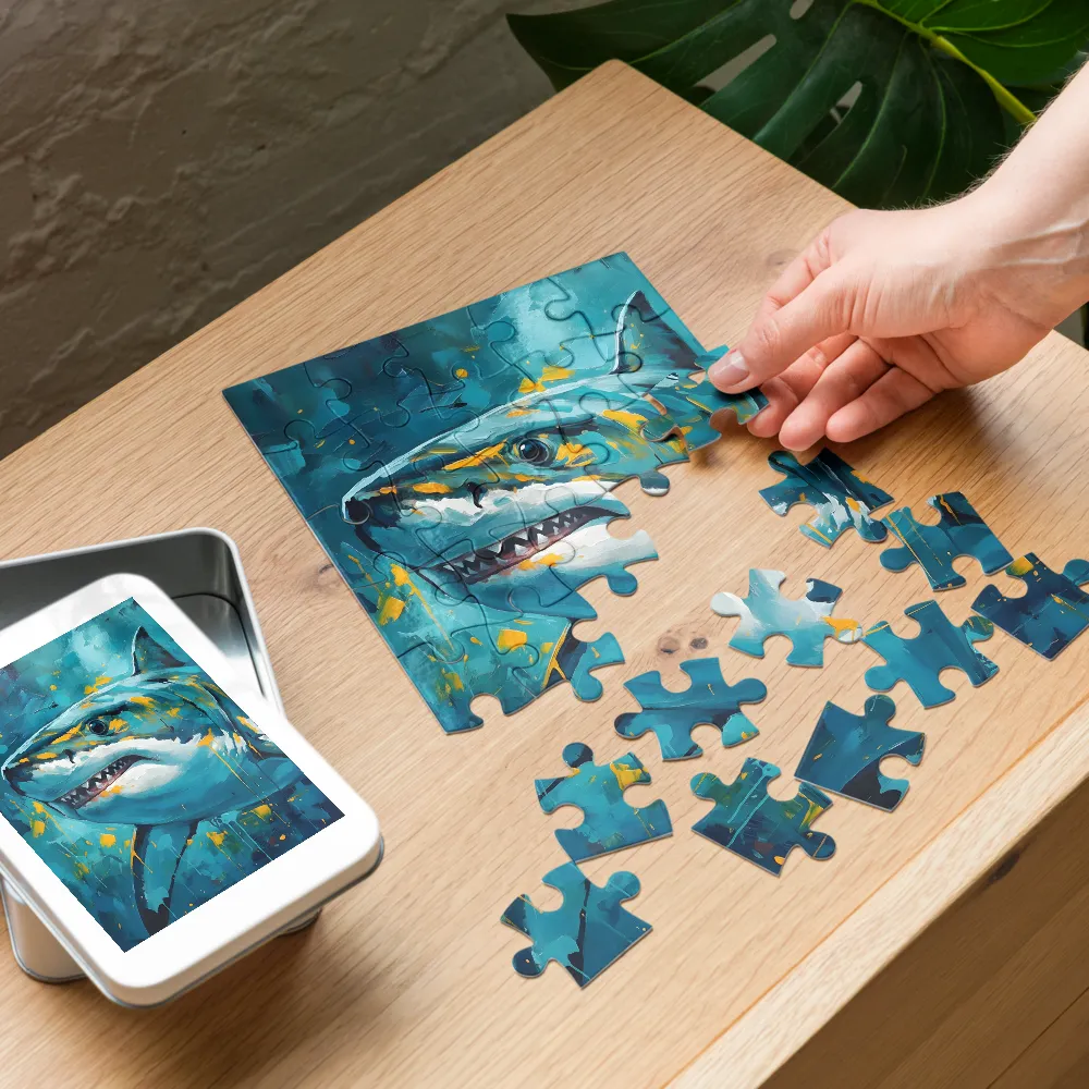 Teal Shark Portrait 
 Jigsaw Puzzle in Tin Box