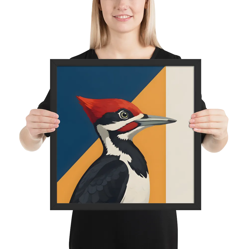 Red‑crested Woodpecker Study 
 Poster with Black Frame | 16″x 16″
