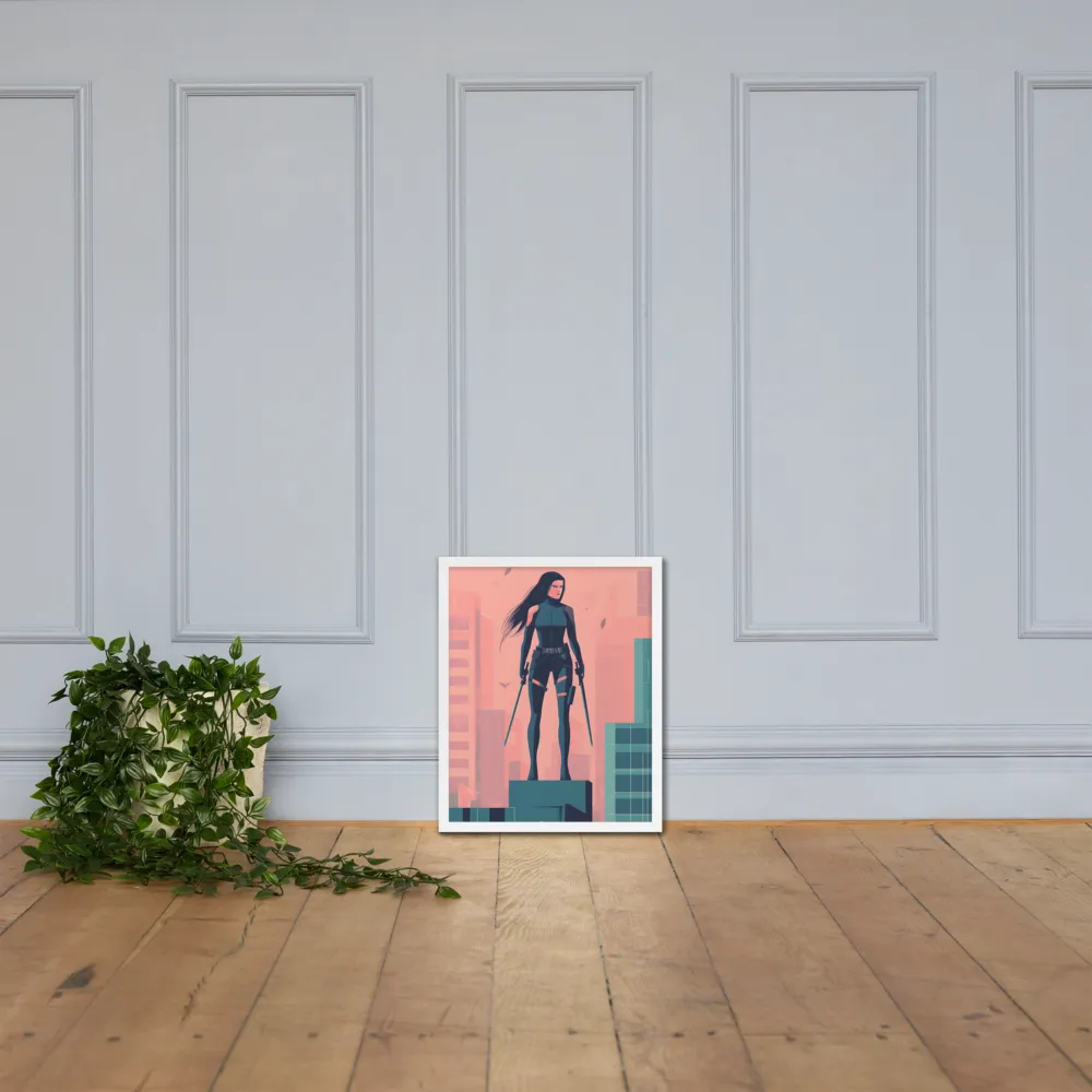 Urban Sentinel: A Warrior's Stand | Poster with White Frame | 16″×20″