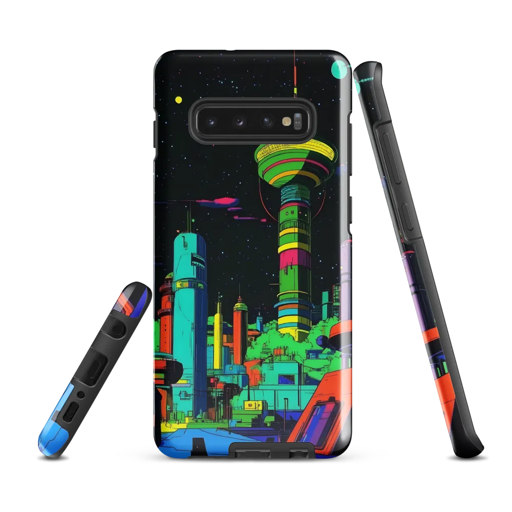 Neon Dreams: A Futuristic Cityscape | Phone Case |  S10 Plus | Tough Case | Glossy