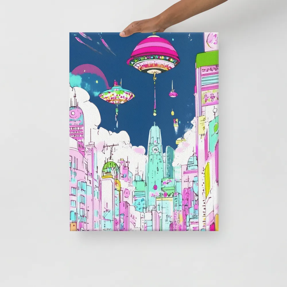 Futuristic Cityscape with Floating Structures | Canvas | 18″×24″