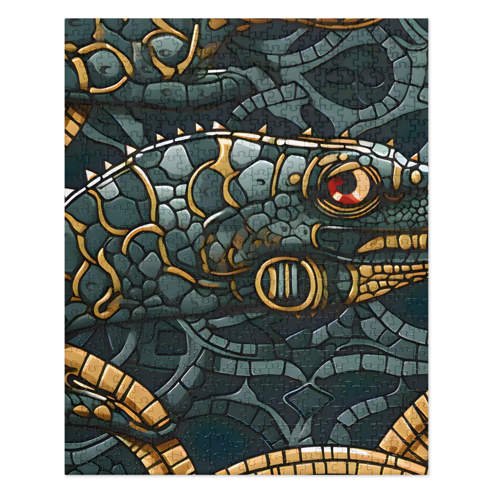 Reptilian Elegance: A Digital Art Nouveau Tapestry | Jigsaw Puzzle | 520 pieces