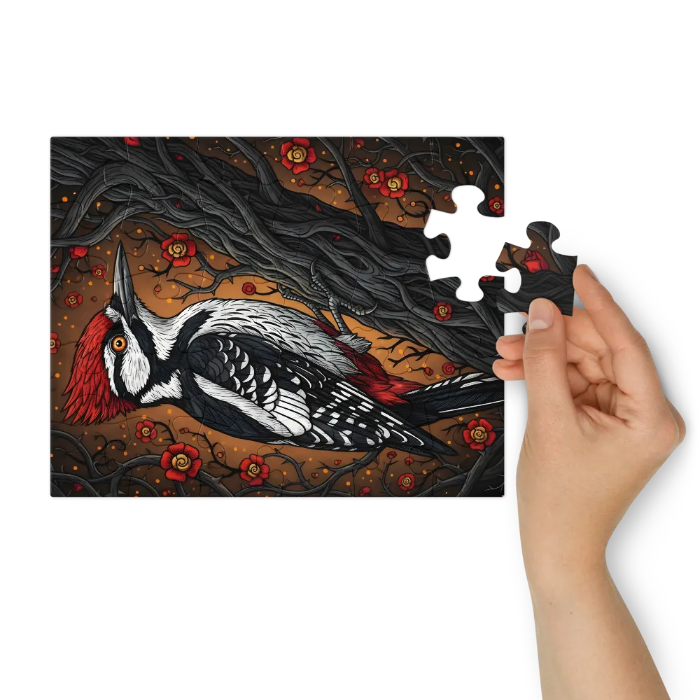 Woodpecker in Bloom 
 Jigsaw Puzzle in Tin Box